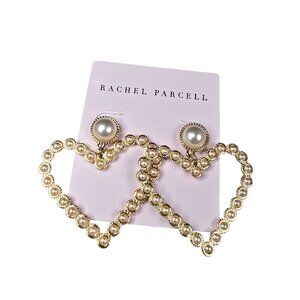 Rachel Parcell Women's Big Faux Pearl Heart Earrings Gold Plated Blush NWT